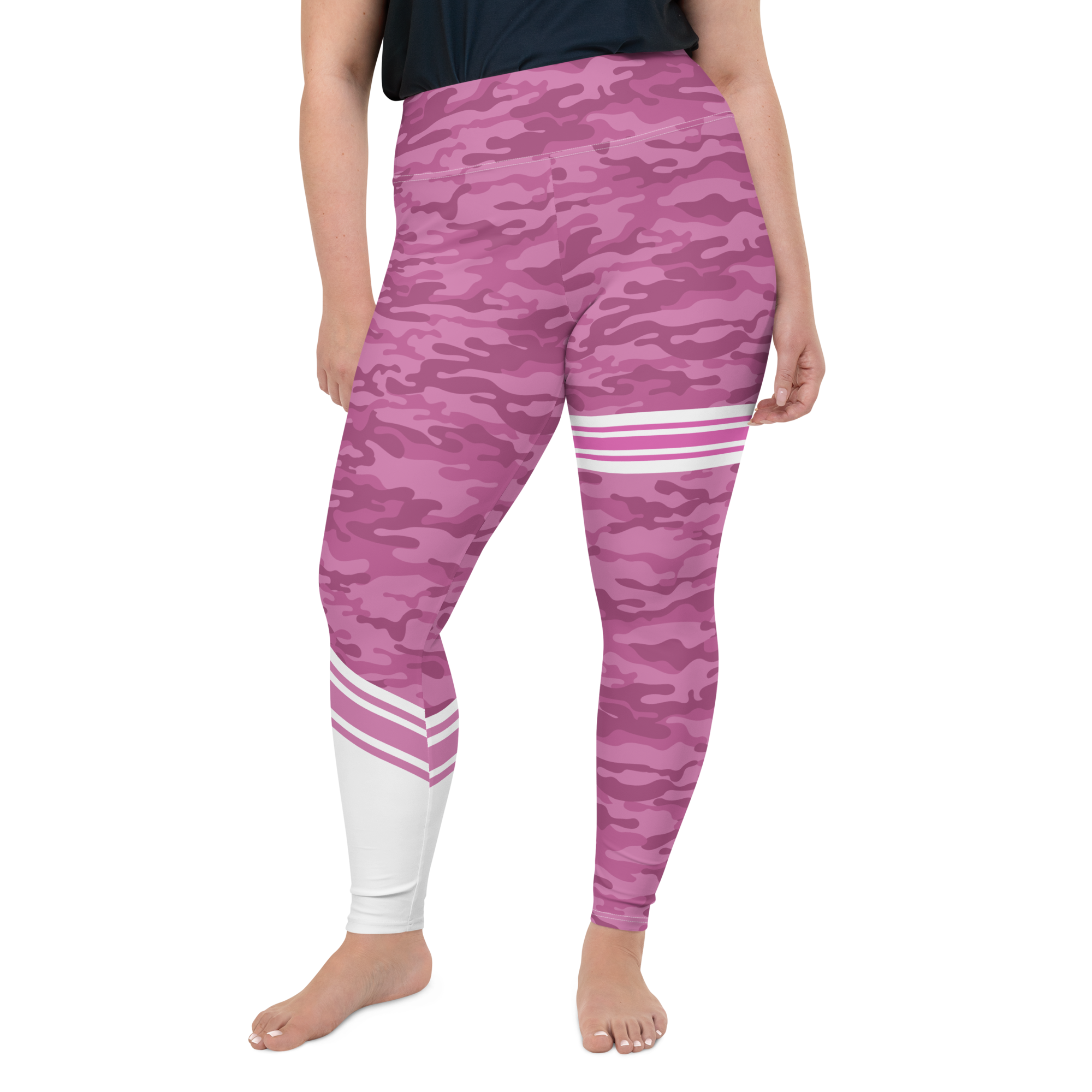 Pink Camo Leggings with Stripe - Plus Size